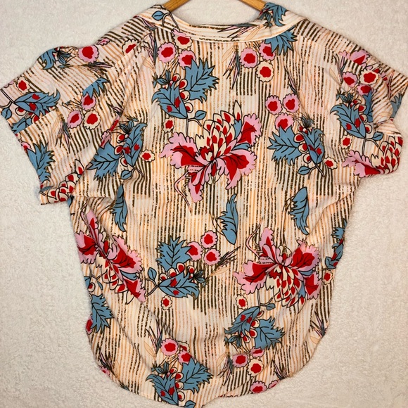 Cupshe floral striped button down tunic blouse used for swimsuit cover-up Size S - Picture 4 of 7